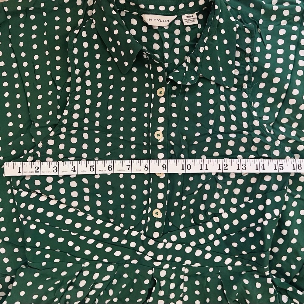 Anthropologie 11.1 Tylho Sleeveless Green Polka Dots Shirt Dress - Picture 5 of 9
